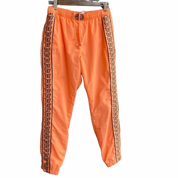 Petals and Peacock Orange Butterflies Crinkle Track/Skate Snap Button Pants S - Picture 5 of 16